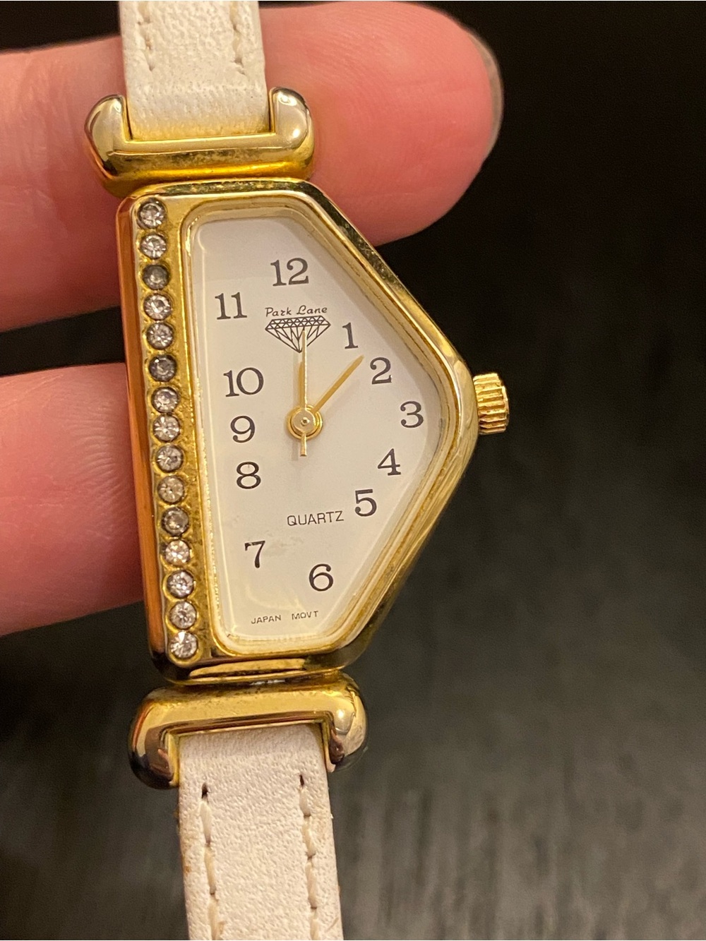 Park Lane Gold-Tone Half-Hexagon Watch with White Leather Strap